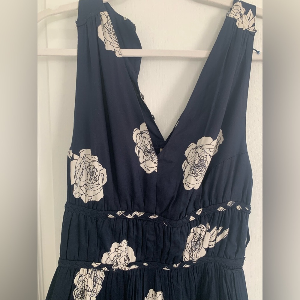 Navy and white floral long dress